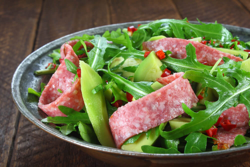 Rocket Salad with Salami and Avocado